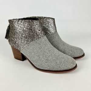 Toms Leila Gray Felt Shine Boucle Bootie 8.5